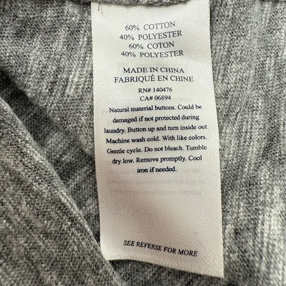 Faherty Brand Mens Small Heathered Gray Short Sleeve Henley Shirt Cotton Blend - Picture 6 of 6